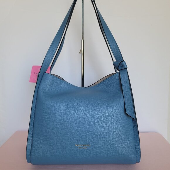 KATE SPADE Knott LARGE Pebbled Leather & Suede Shoulder Bag-Manta Blue⭐ - Picture 5 of 16